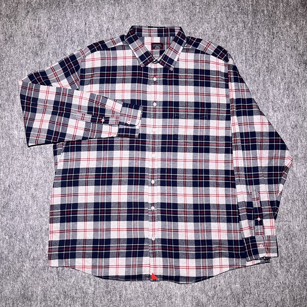 UNTUCKit Button Flannel Shirt Men 3XLC Tall Regular Long Sleeve Cotton Navy Red